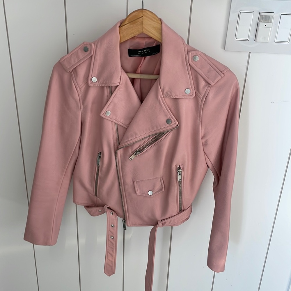 Zara baby pink leather jacket
